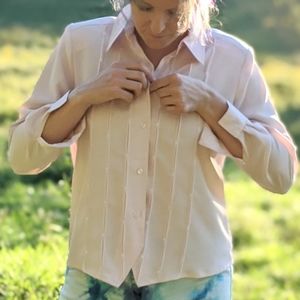 Vintage Blush Pink Button-down Blouse by Laura Scott Petite